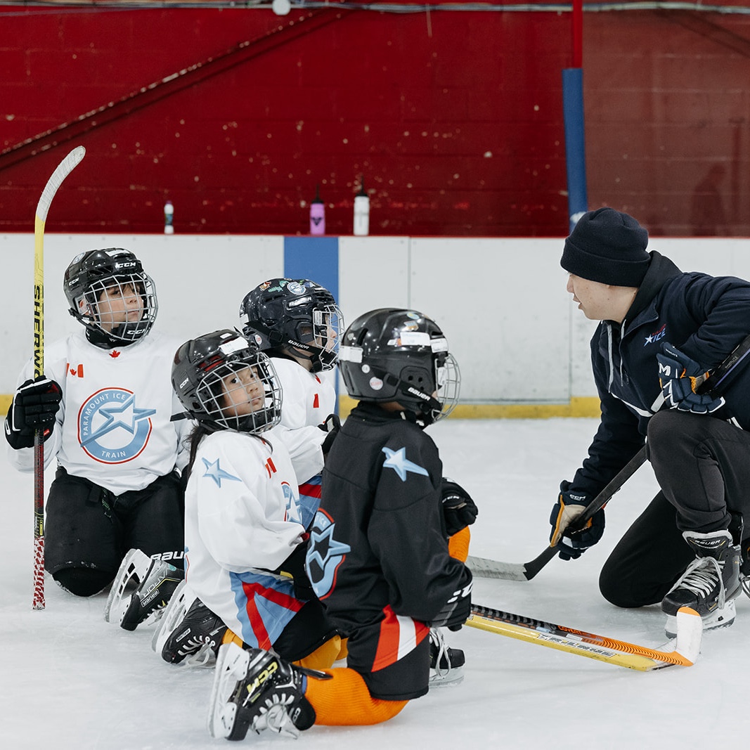 Paramount Ice LEARN to Play Hockey program teaching foundational skills in a supportive setting